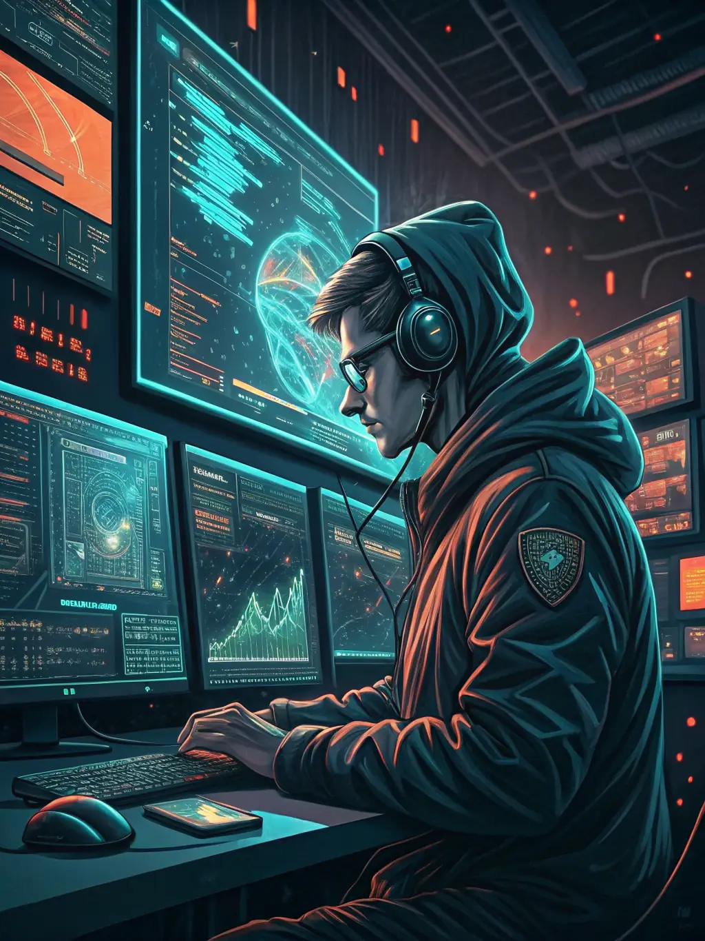 A security analyst monitoring a network for threats, representing NSTA Technologies' cybersecurity services.